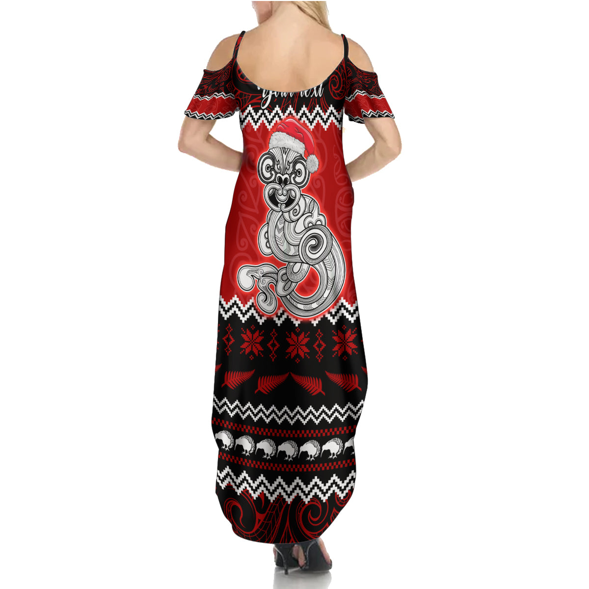 Personalised New Zealand Christmas Family Matching Summer Maxi Dress and Hawaiian Shirt Maori Tiki Meri Kirihimete - Wonder Print Shop