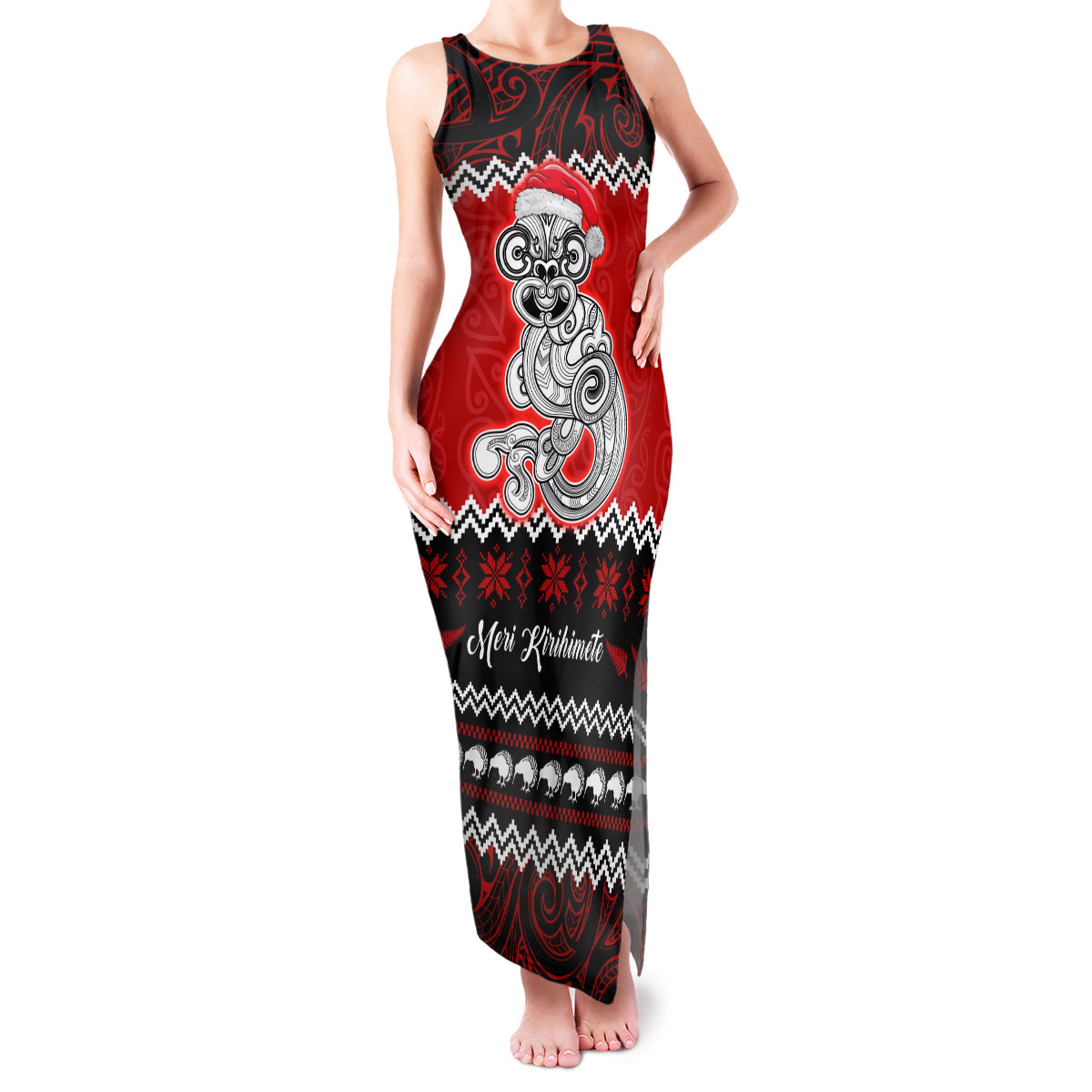 Personalised New Zealand Christmas Family Matching Tank Maxi Dress and Hawaiian Shirt Maori Tiki Meri Kirihimete - Wonder Print Shop