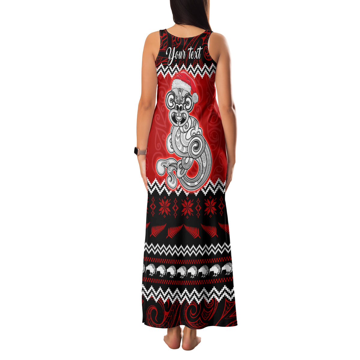 Personalised New Zealand Christmas Family Matching Tank Maxi Dress and Hawaiian Shirt Maori Tiki Meri Kirihimete - Wonder Print Shop