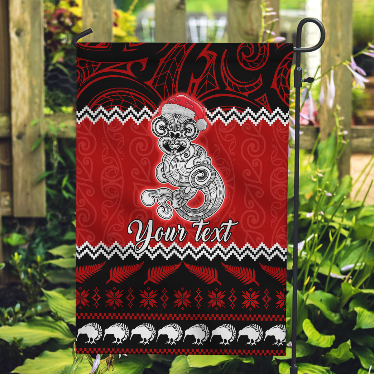 Personalised New Zealand Christmas Garden Flag Maori Tiki Meri Kirihimete - Wonder Print Shop