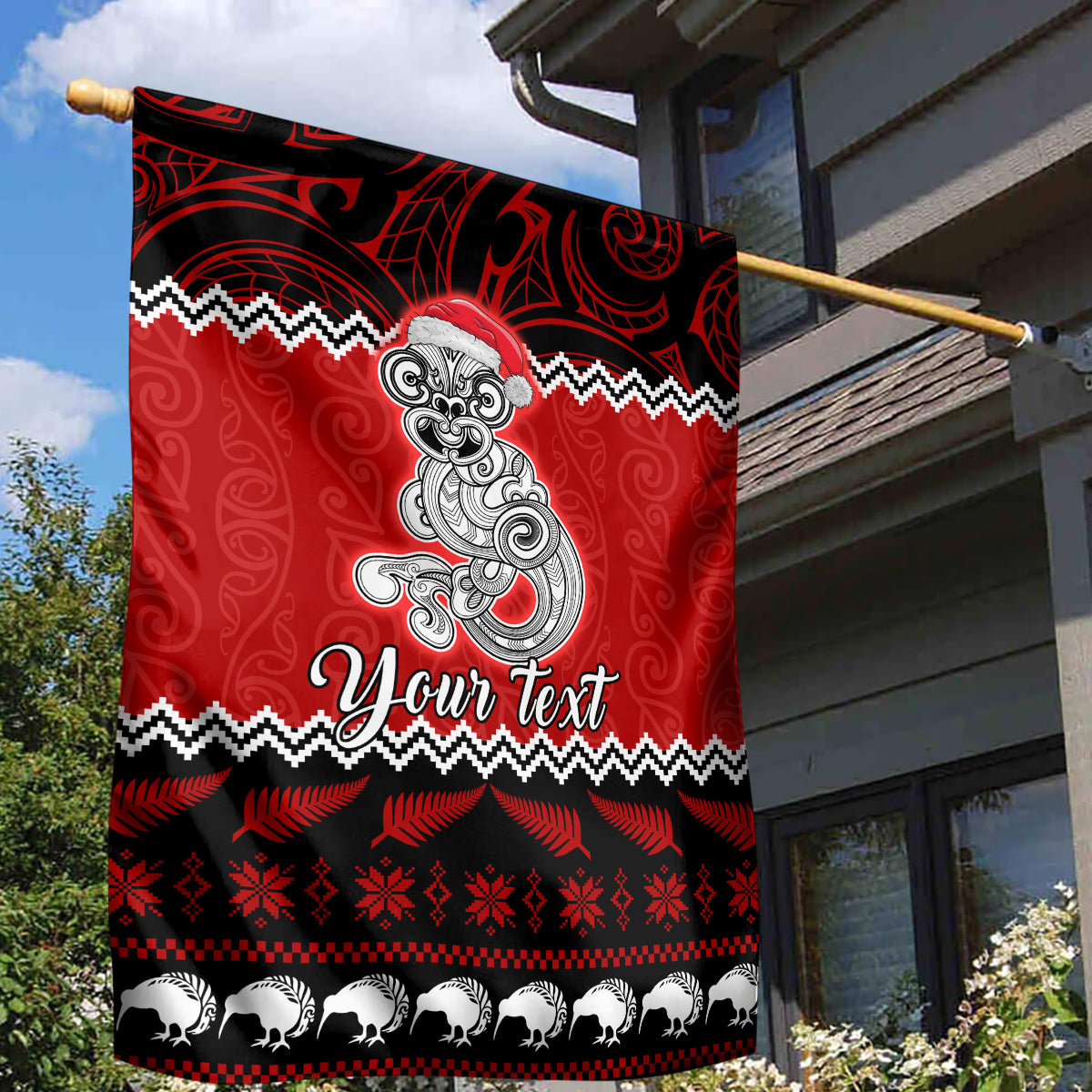 Personalised New Zealand Christmas Garden Flag Maori Tiki Meri Kirihimete - Wonder Print Shop