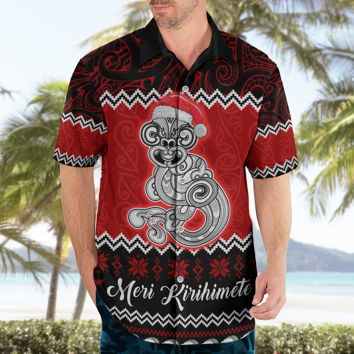 Personalised New Zealand Christmas Hawaiian Shirt Maori Tiki Meri Kirihimete - Wonder Print Shop