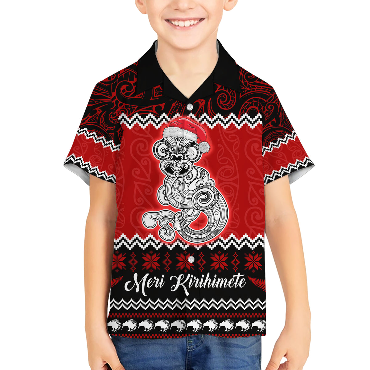 Personalised New Zealand Christmas Hawaiian Shirt Maori Tiki Meri Kirihimete - Wonder Print Shop