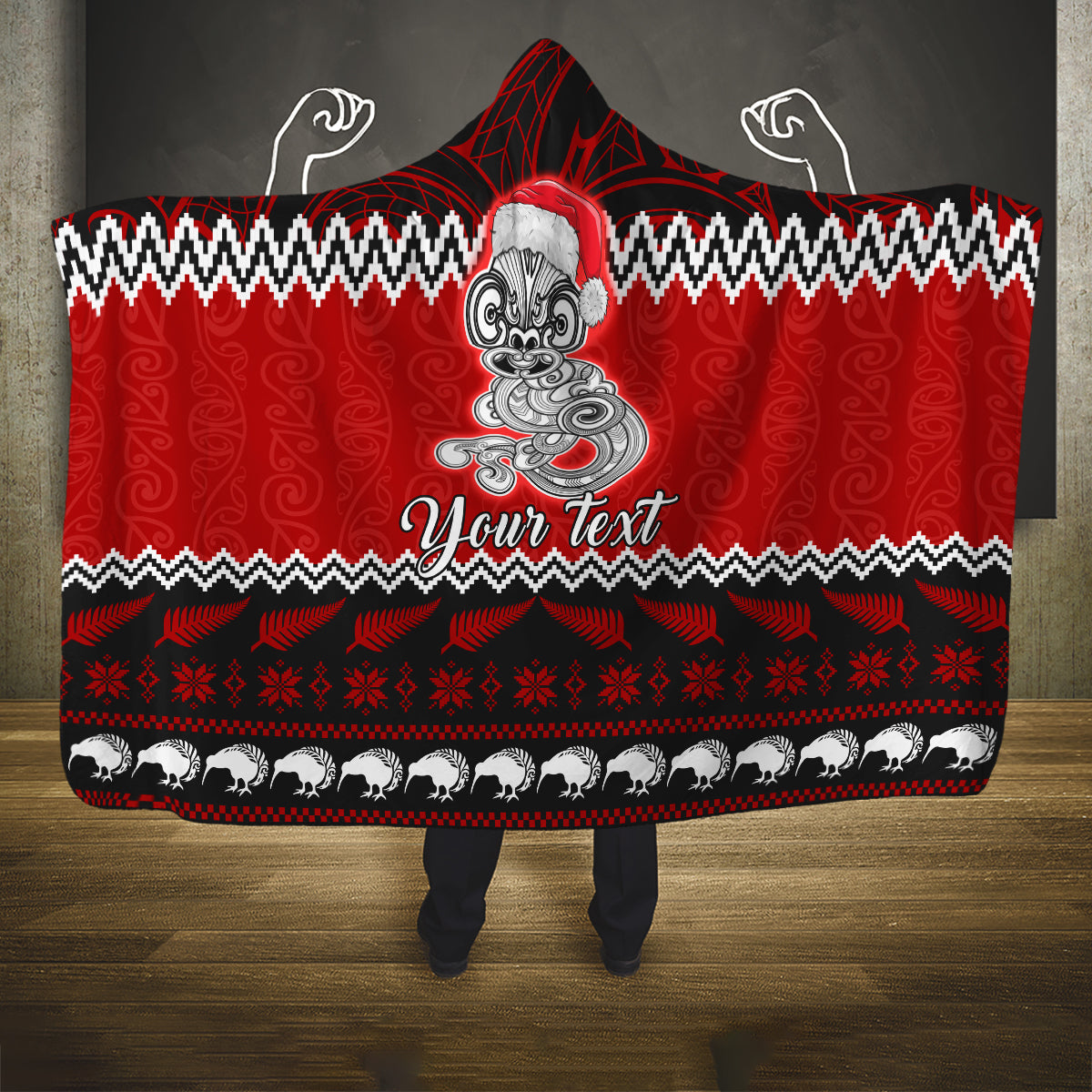 personalised-new-zealand-christmas-hooded-blanket-maori-tiki-meri-kirihimete