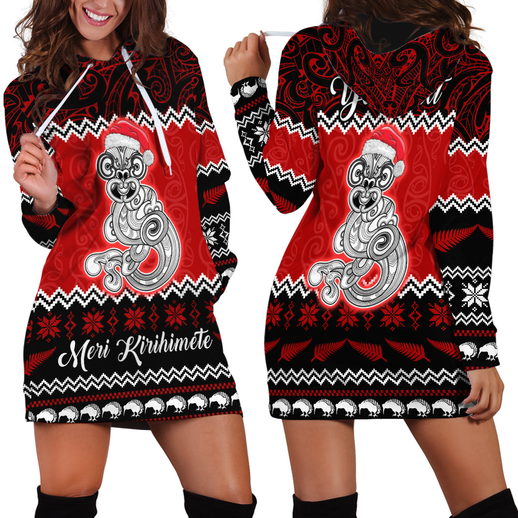Personalised New Zealand Christmas Hoodie Dress Maori Tiki Meri Kirihimete - Wonder Print Shop