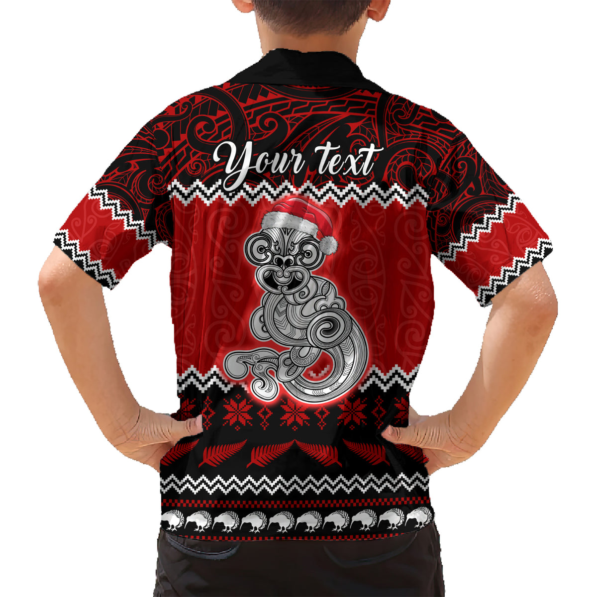 Personalised New Zealand Christmas Kid Hawaiian Shirt Maori Tiki Meri Kirihimete - Wonder Print Shop