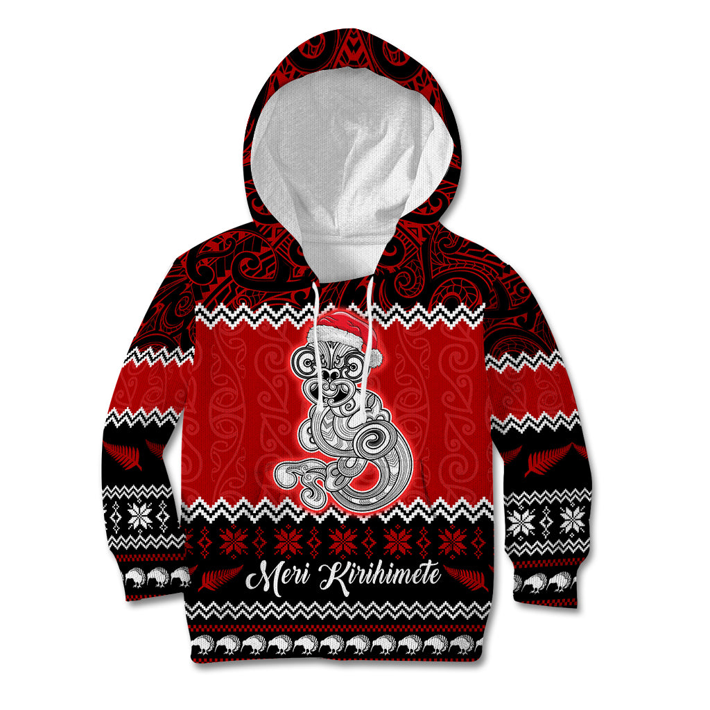 Personalised New Zealand Christmas Kid Hoodie Maori Tiki Meri Kirihimete - Wonder Print Shop