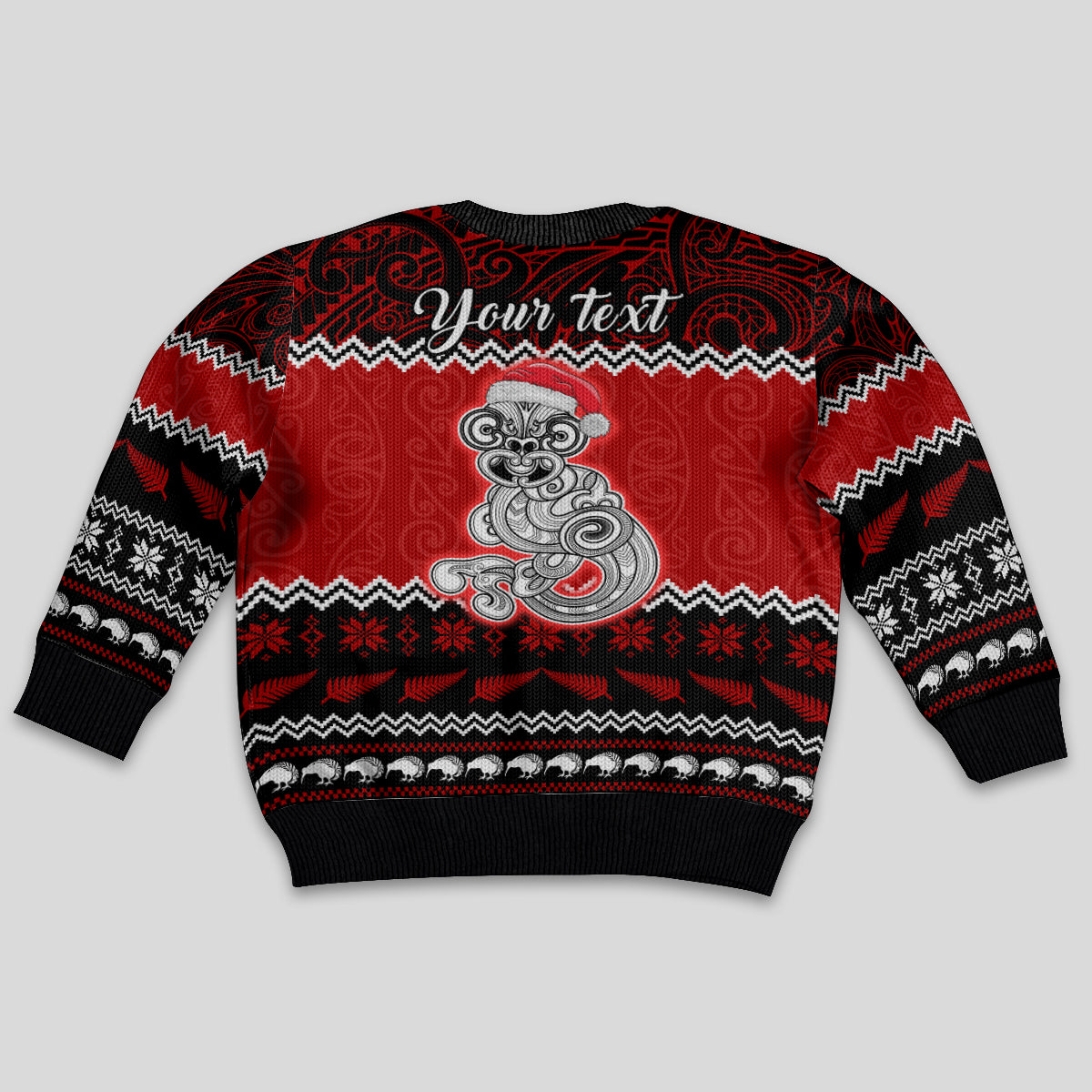 Personalised New Zealand Christmas Kid Ugly Christmas Sweater Maori Tiki Meri Kirihimete - Wonder Print Shop