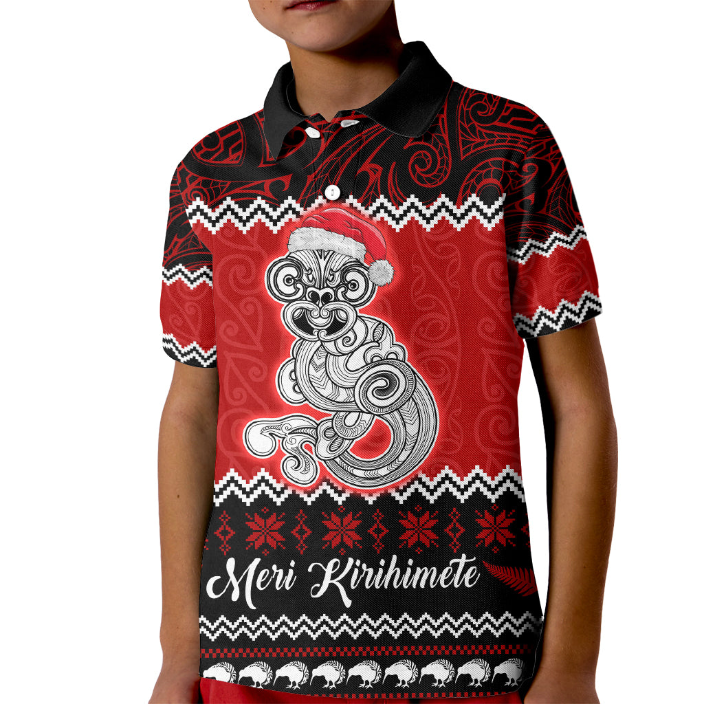 Personalised New Zealand Christmas Kid Polo Shirt Maori Tiki Meri Kirihimete - Wonder Print Shop