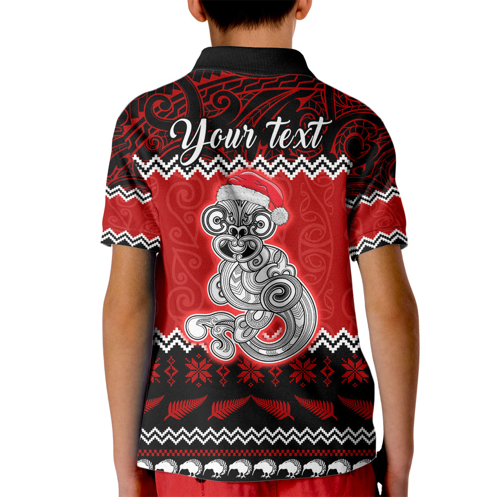 Personalised New Zealand Christmas Kid Polo Shirt Maori Tiki Meri Kirihimete - Wonder Print Shop