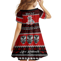 Personalised New Zealand Christmas Kid Short Sleeve Dress Maori Tiki Meri Kirihimete - Wonder Print Shop