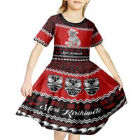 Personalised New Zealand Christmas Kid Short Sleeve Dress Maori Tiki Meri Kirihimete - Wonder Print Shop