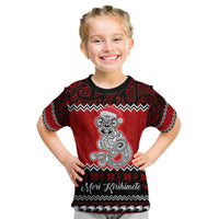 Personalised New Zealand Christmas Kid T Shirt Maori Tiki Meri Kirihimete - Wonder Print Shop