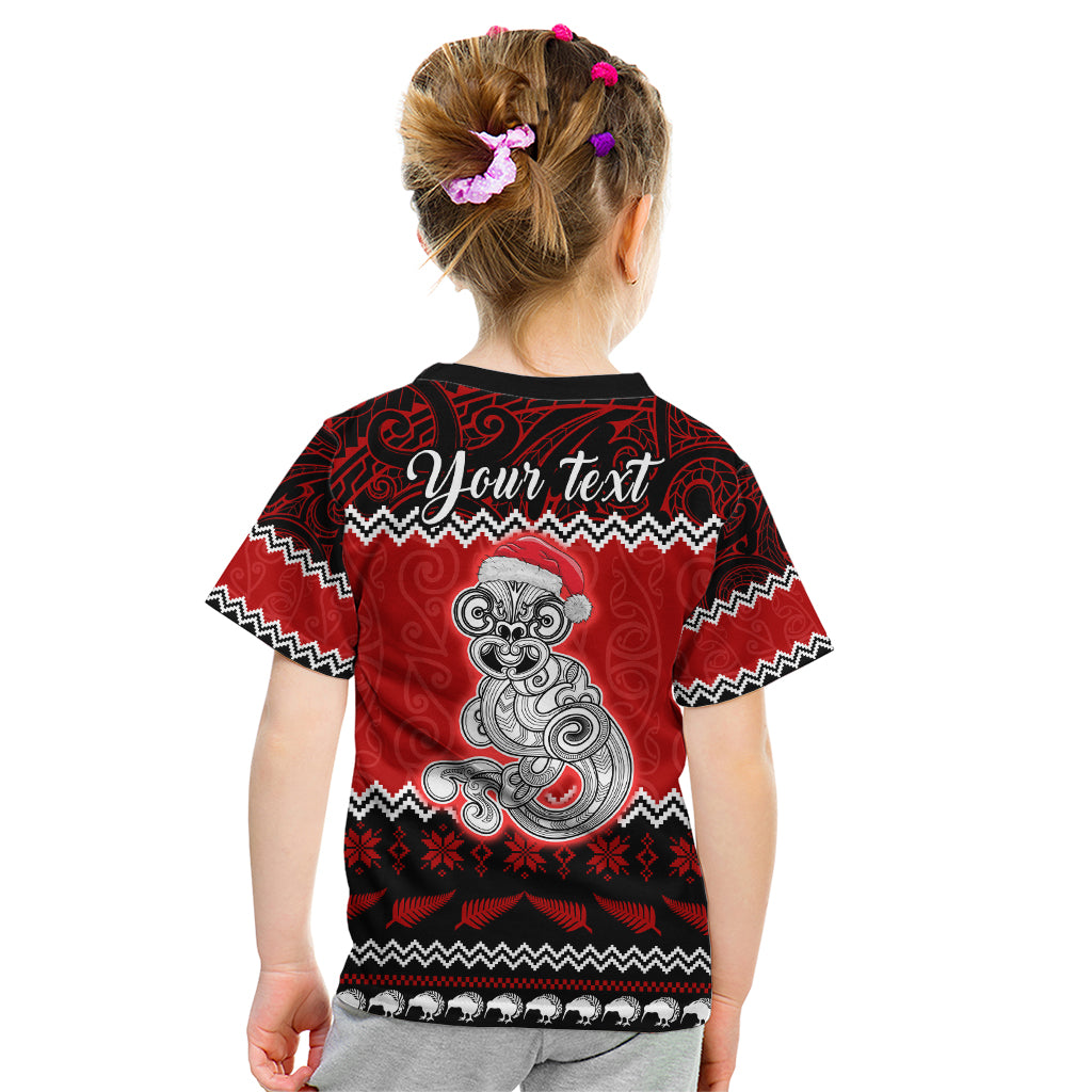 Personalised New Zealand Christmas Kid T Shirt Maori Tiki Meri Kirihimete - Wonder Print Shop