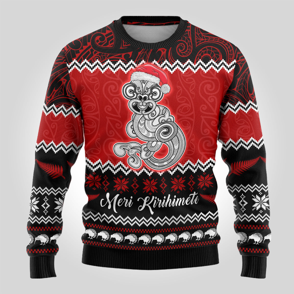 Personalised New Zealand Christmas Ugly Christmas Sweater Maori Tiki Meri Kirihimete - Wonder Print Shop