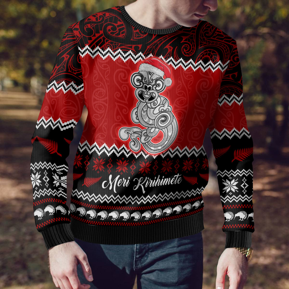 Personalised New Zealand Christmas Ugly Christmas Sweater Maori Tiki Meri Kirihimete - Wonder Print Shop