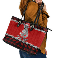 Personalised New Zealand Christmas Leather Tote Bag Maori Tiki Meri Kirihimete - Wonder Print Shop