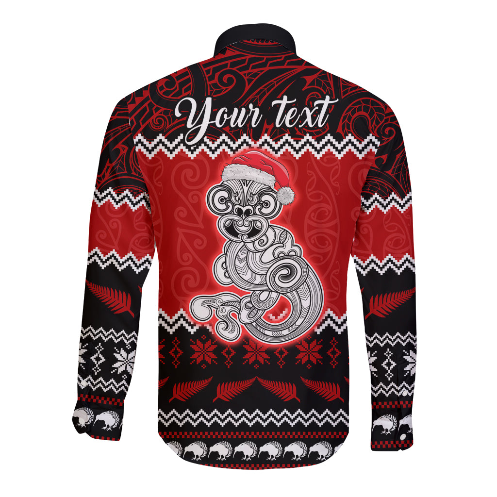 Personalised New Zealand Christmas Long Sleeve Button Shirt Maori Tiki Meri Kirihimete - Wonder Print Shop