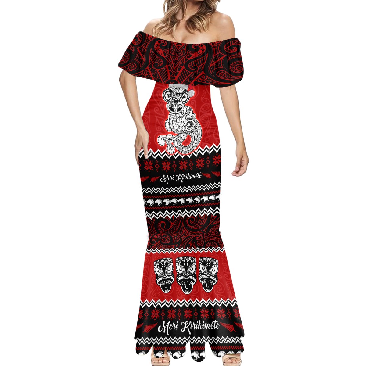 Personalised New Zealand Christmas Mermaid Dress Maori Tiki Meri Kirihimete - Wonder Print Shop
