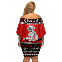 Personalised New Zealand Christmas Off Shoulder Short Dress Maori Tiki Meri Kirihimete - Wonder Print Shop