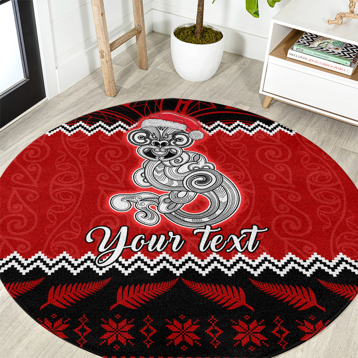 personalised-new-zealand-christmas-round-carpet-maori-tiki-meri-kirihimete