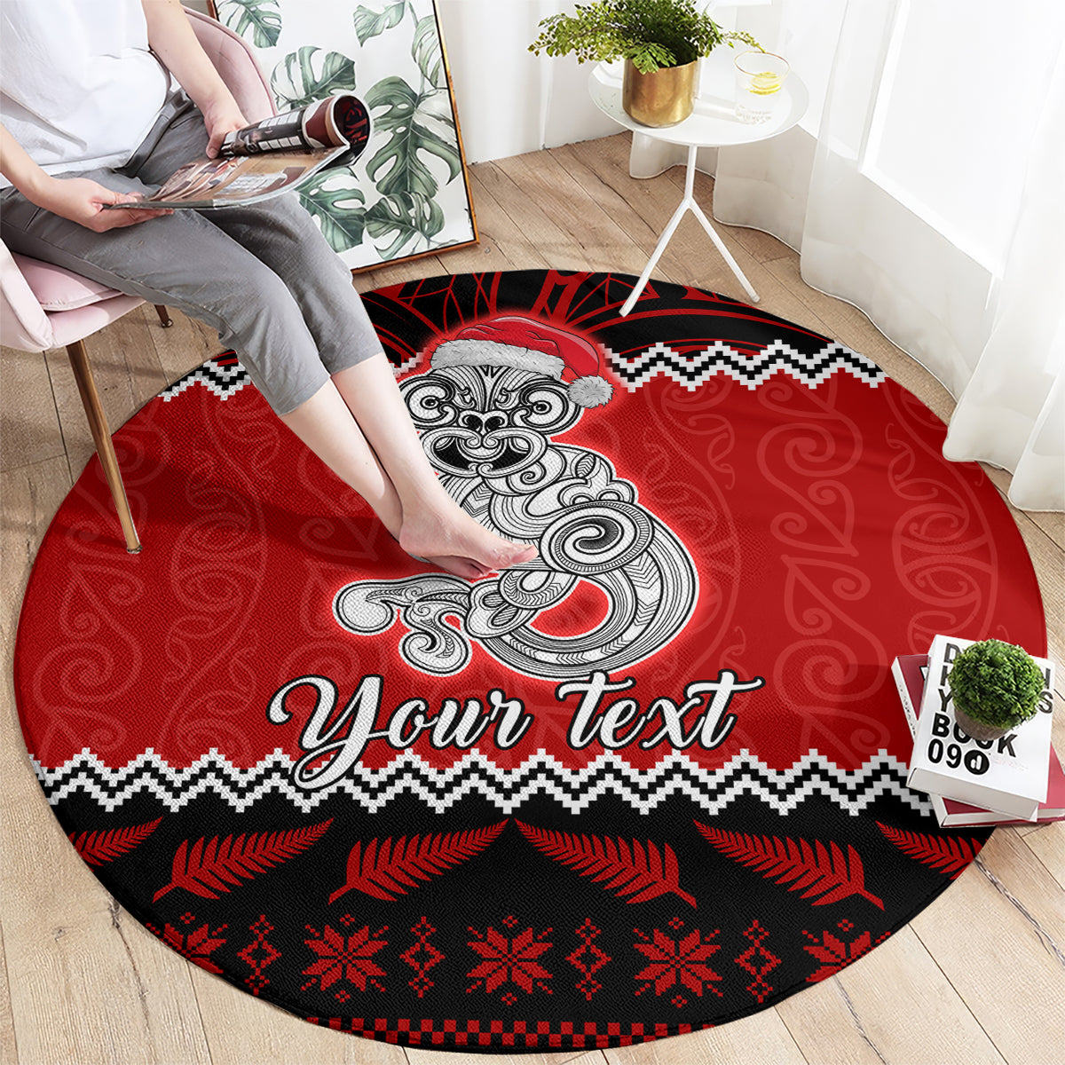 personalised-new-zealand-christmas-round-carpet-maori-tiki-meri-kirihimete