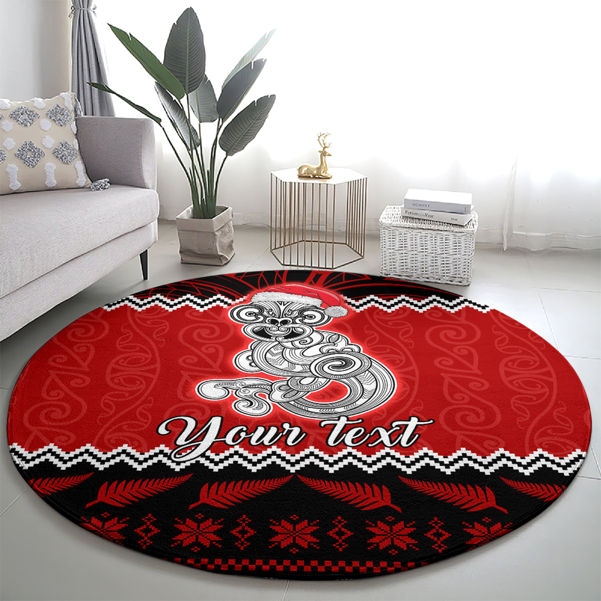 personalised-new-zealand-christmas-round-carpet-maori-tiki-meri-kirihimete