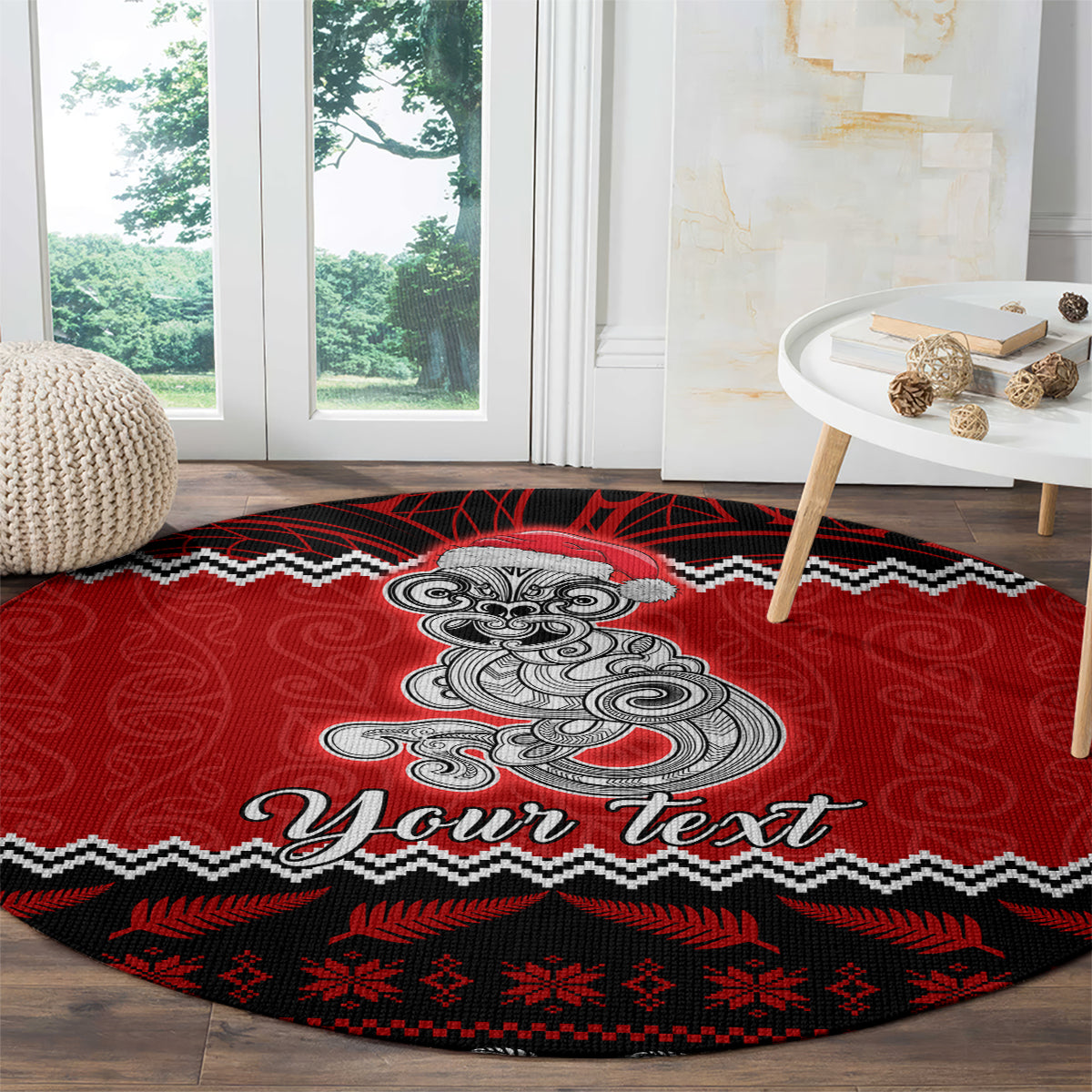 personalised-new-zealand-christmas-round-carpet-maori-tiki-meri-kirihimete