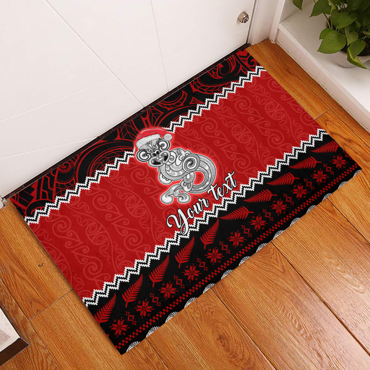 Personalised New Zealand Christmas Rubber Doormat Maori Tiki Meri Kirihimete - Wonder Print Shop
