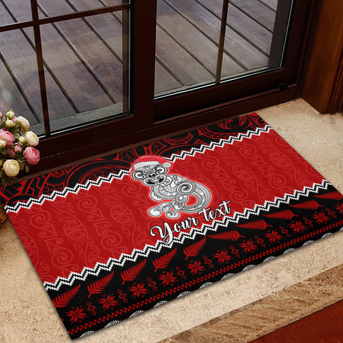 Personalised New Zealand Christmas Rubber Doormat Maori Tiki Meri Kirihimete - Wonder Print Shop