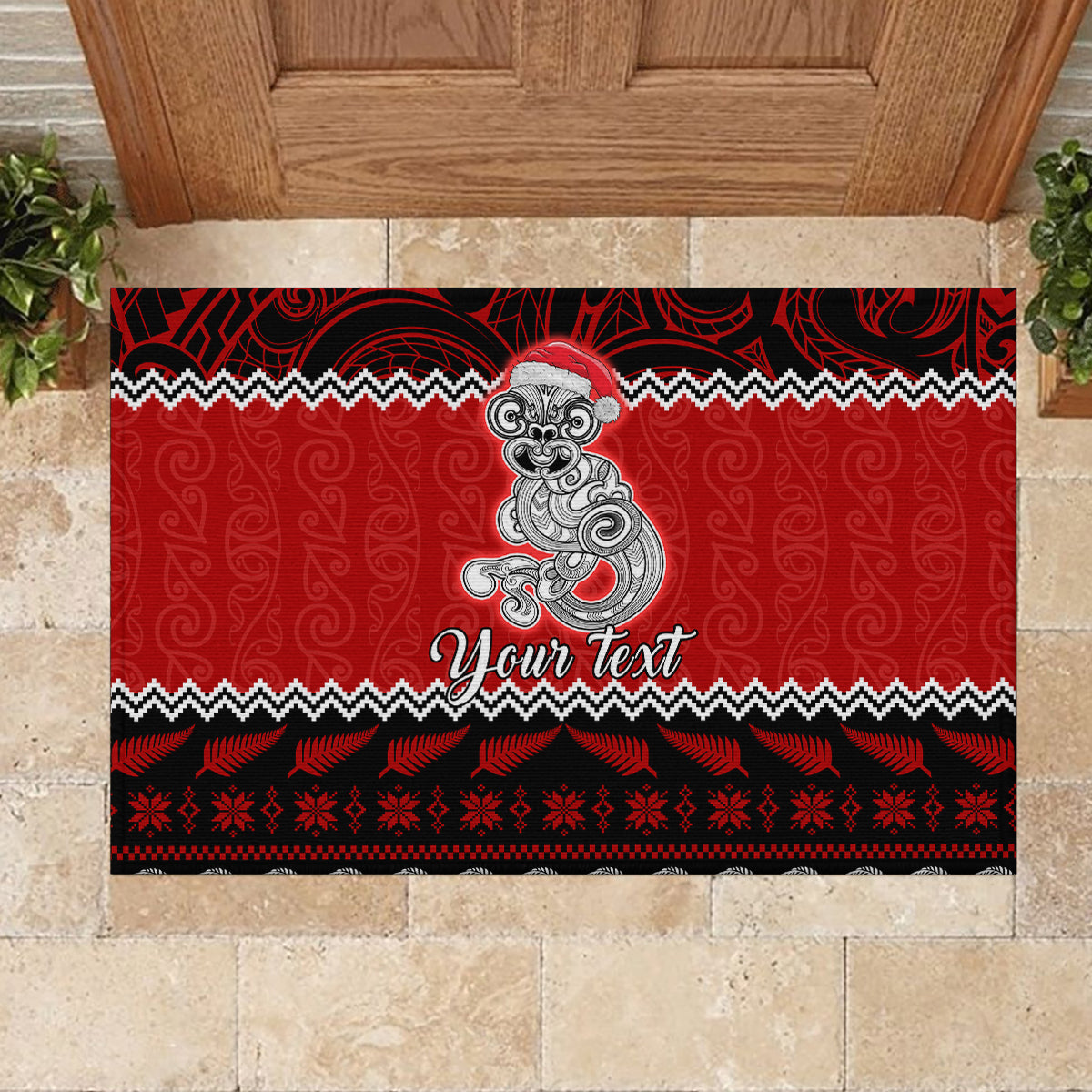 Personalised New Zealand Christmas Rubber Doormat Maori Tiki Meri Kirihimete - Wonder Print Shop