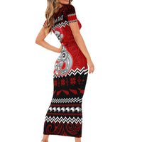 Personalised New Zealand Christmas Short Sleeve Bodycon Dress Maori Tiki Meri Kirihimete - Wonder Print Shop