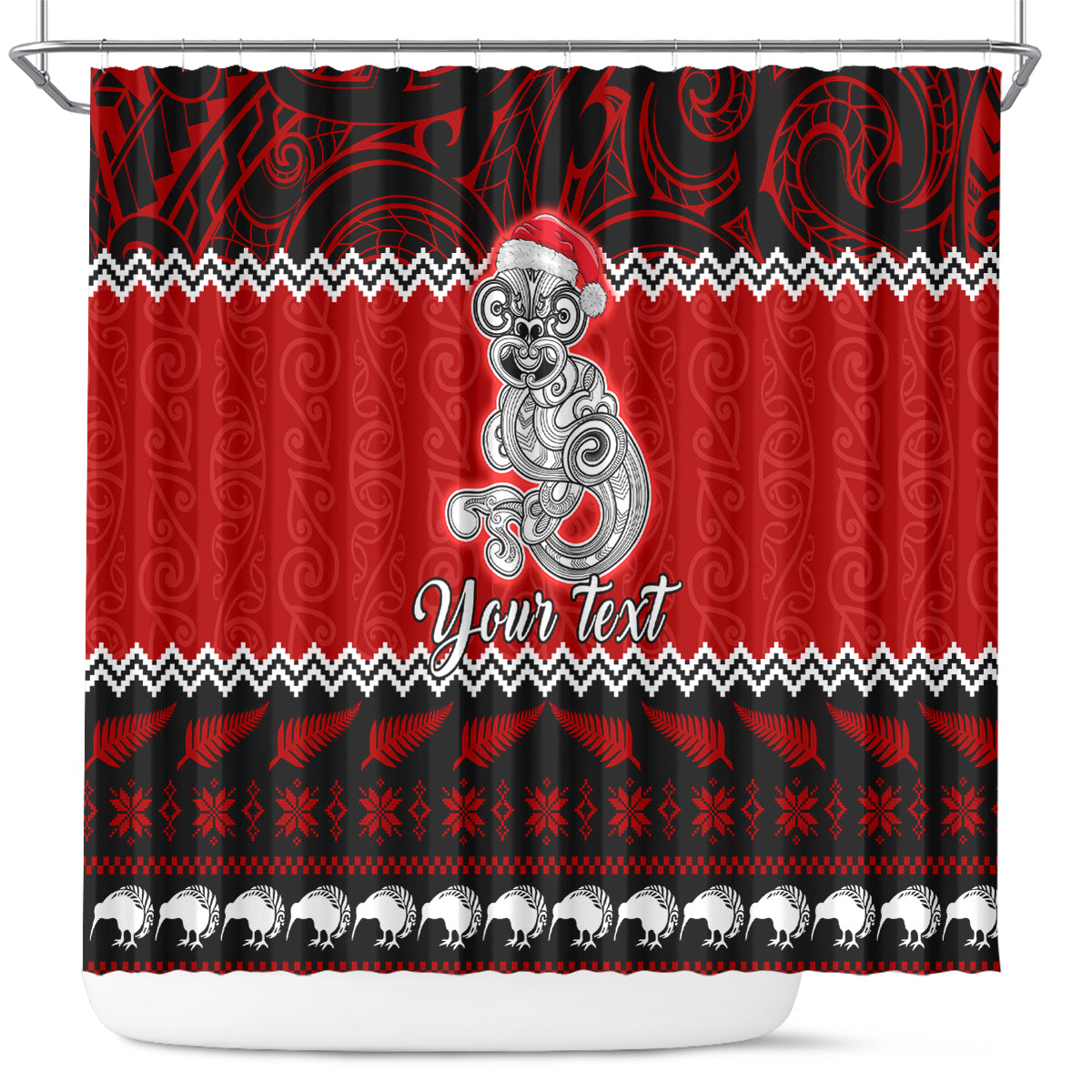 personalised-new-zealand-christmas-shower-curtain-maori-tiki-meri-kirihimete