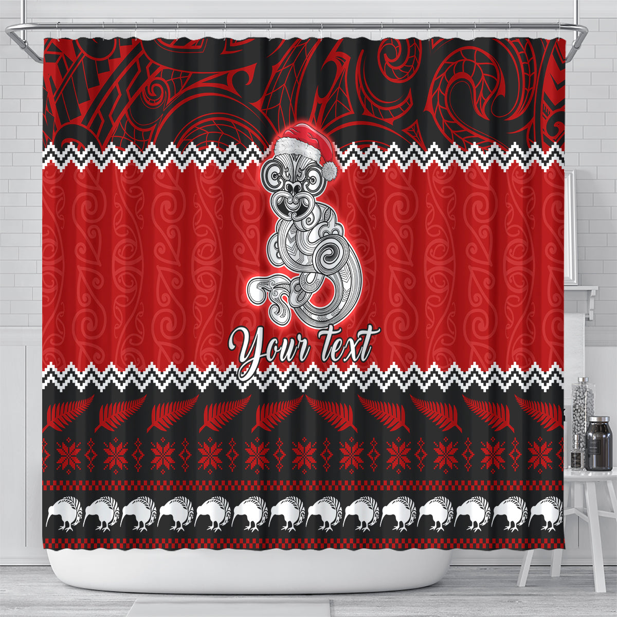 personalised-new-zealand-christmas-shower-curtain-maori-tiki-meri-kirihimete