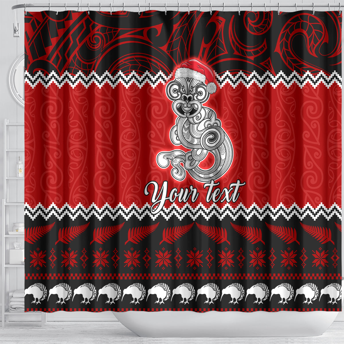 personalised-new-zealand-christmas-shower-curtain-maori-tiki-meri-kirihimete