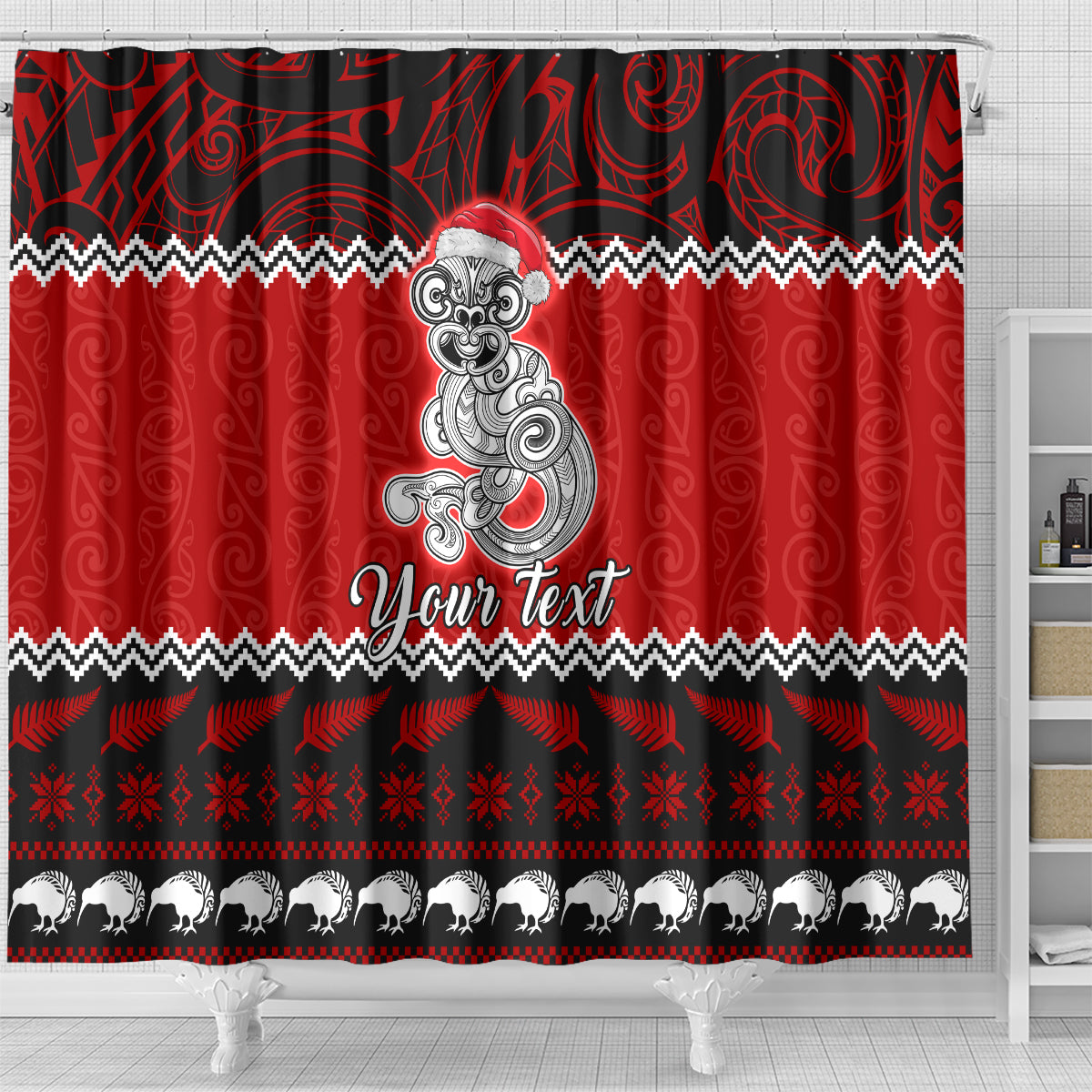 personalised-new-zealand-christmas-shower-curtain-maori-tiki-meri-kirihimete