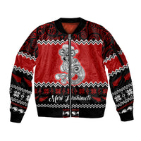 Personalised New Zealand Christmas Sleeve Zip Bomber Jacket Maori Tiki Meri Kirihimete - Wonder Print Shop