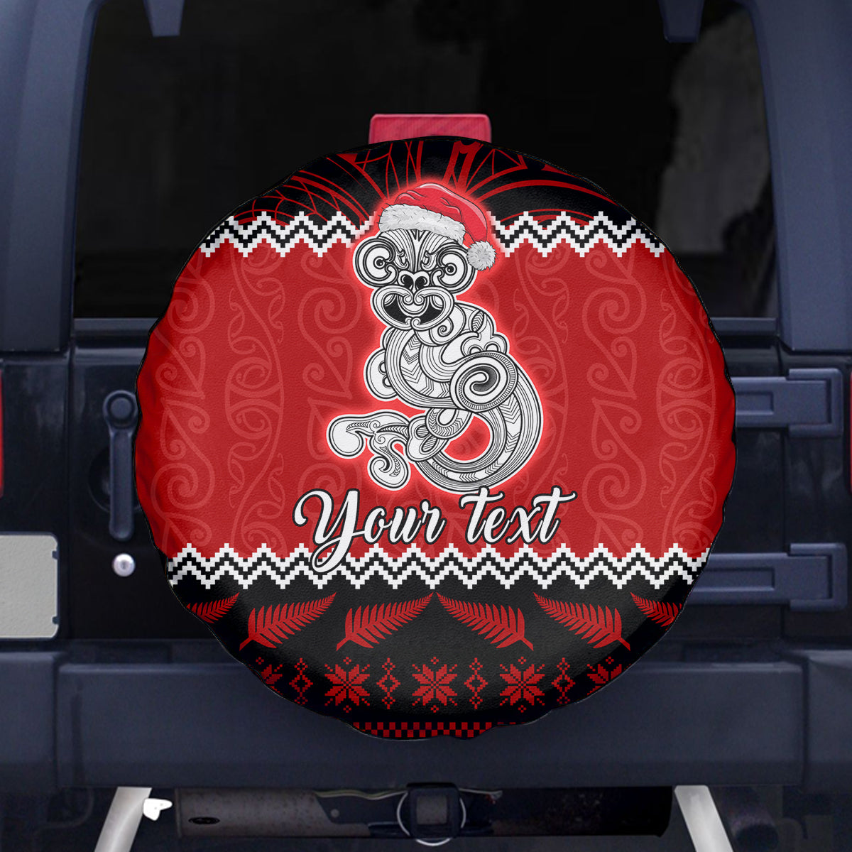 Personalised New Zealand Christmas Spare Tire Cover Maori Tiki Meri Kirihimete - Wonder Print Shop