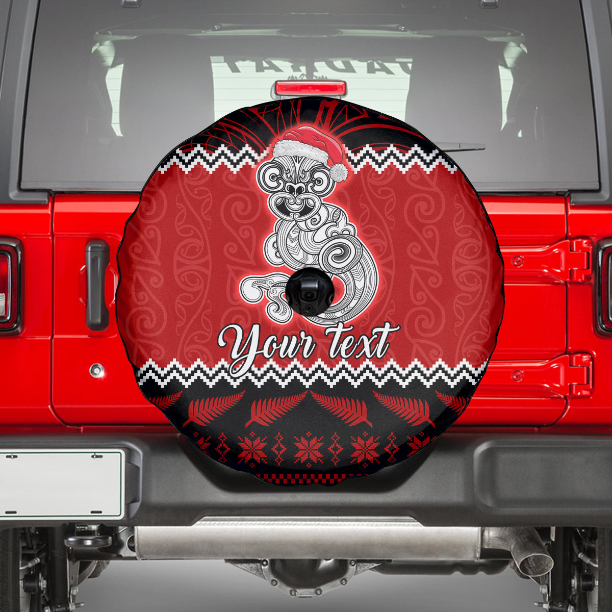 Personalised New Zealand Christmas Spare Tire Cover Maori Tiki Meri Kirihimete - Wonder Print Shop