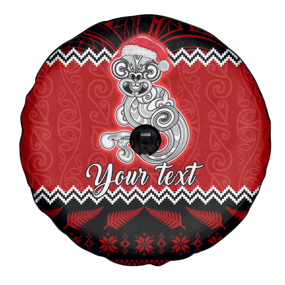 Personalised New Zealand Christmas Spare Tire Cover Maori Tiki Meri Kirihimete - Wonder Print Shop