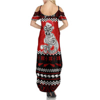 Personalised New Zealand Christmas Summer Maxi Dress Maori Tiki Meri Kirihimete - Wonder Print Shop