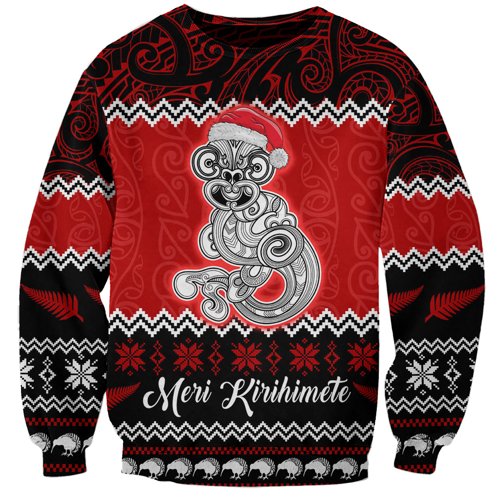 Personalised New Zealand Christmas Sweatshirt Maori Tiki Meri Kirihimete - Wonder Print Shop