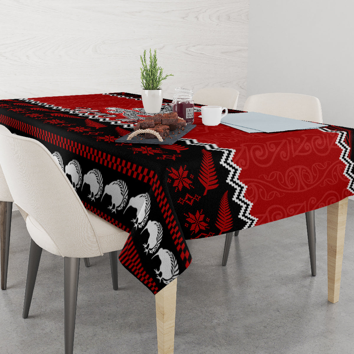 Personalised New Zealand Christmas Tablecloth Maori Tiki Meri Kirihimete - Wonder Print Shop
