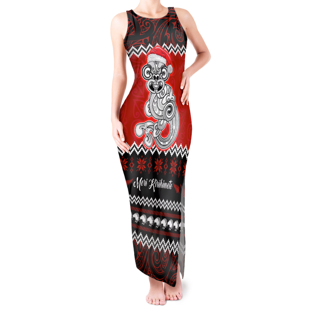 Personalised New Zealand Christmas Tank Maxi Dress Maori Tiki Meri Kirihimete - Wonder Print Shop