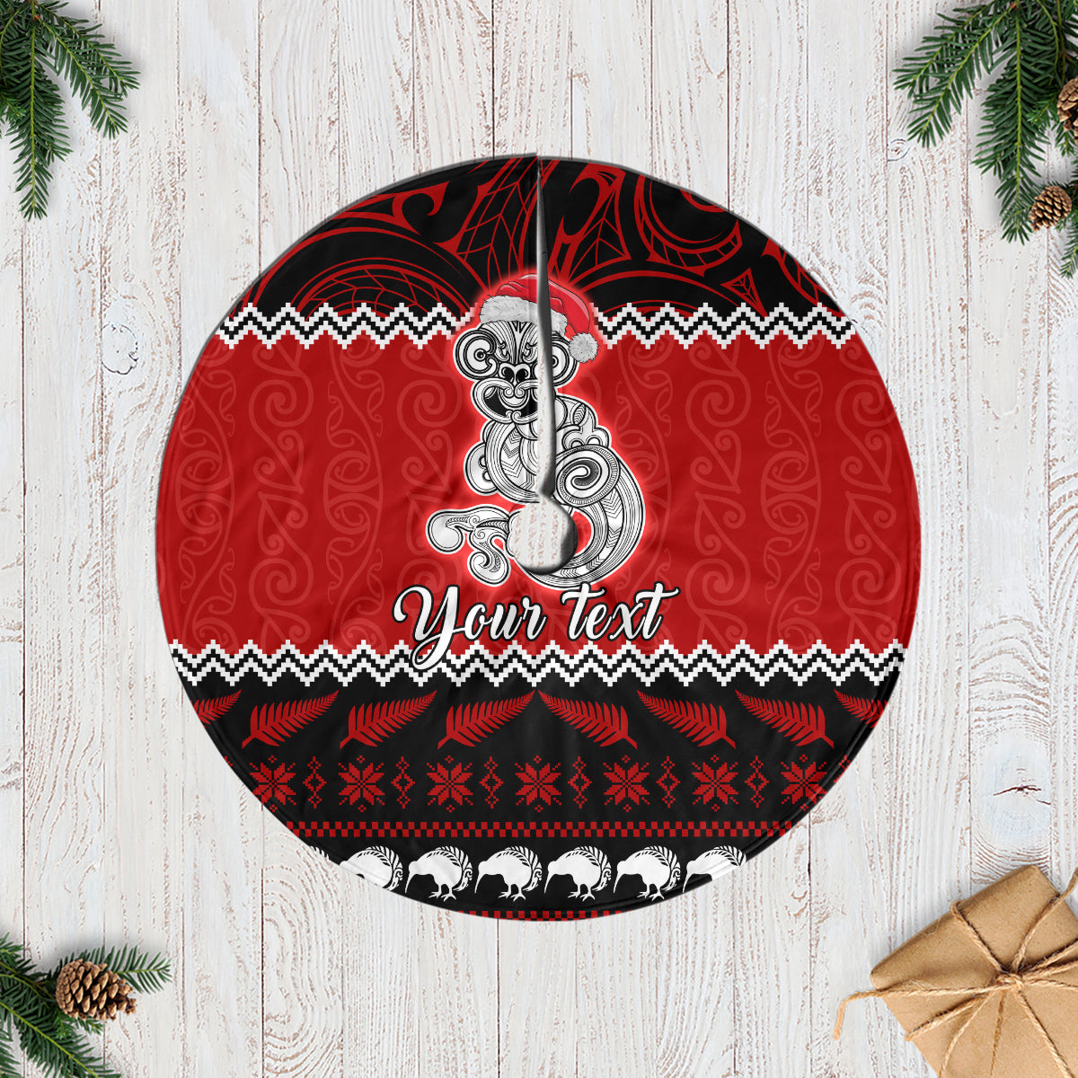 Personalised New Zealand Christmas Tree Skirt Maori Tiki Meri Kirihimete - Wonder Print Shop
