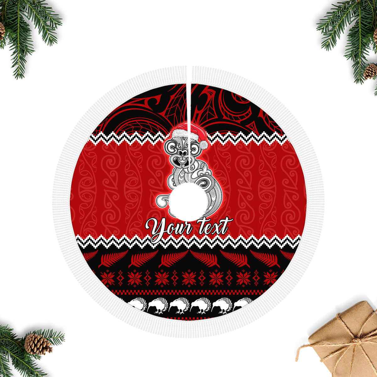 Personalised New Zealand Christmas Tree Skirt Maori Tiki Meri Kirihimete - Wonder Print Shop