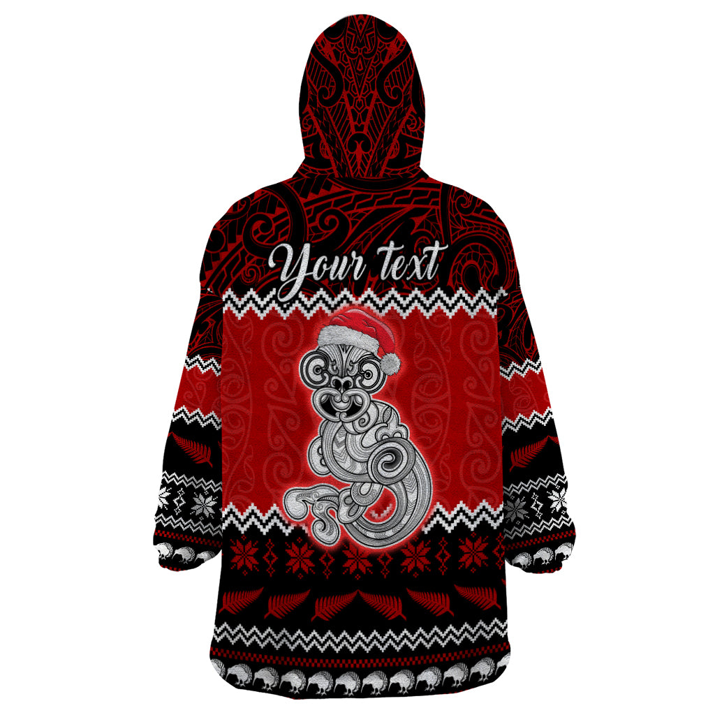 Personalised New Zealand Christmas Wearable Blanket Hoodie Maori Tiki Meri Kirihimete - Wonder Print Shop