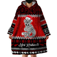 Personalised New Zealand Christmas Wearable Blanket Hoodie Maori Tiki Meri Kirihimete - Wonder Print Shop