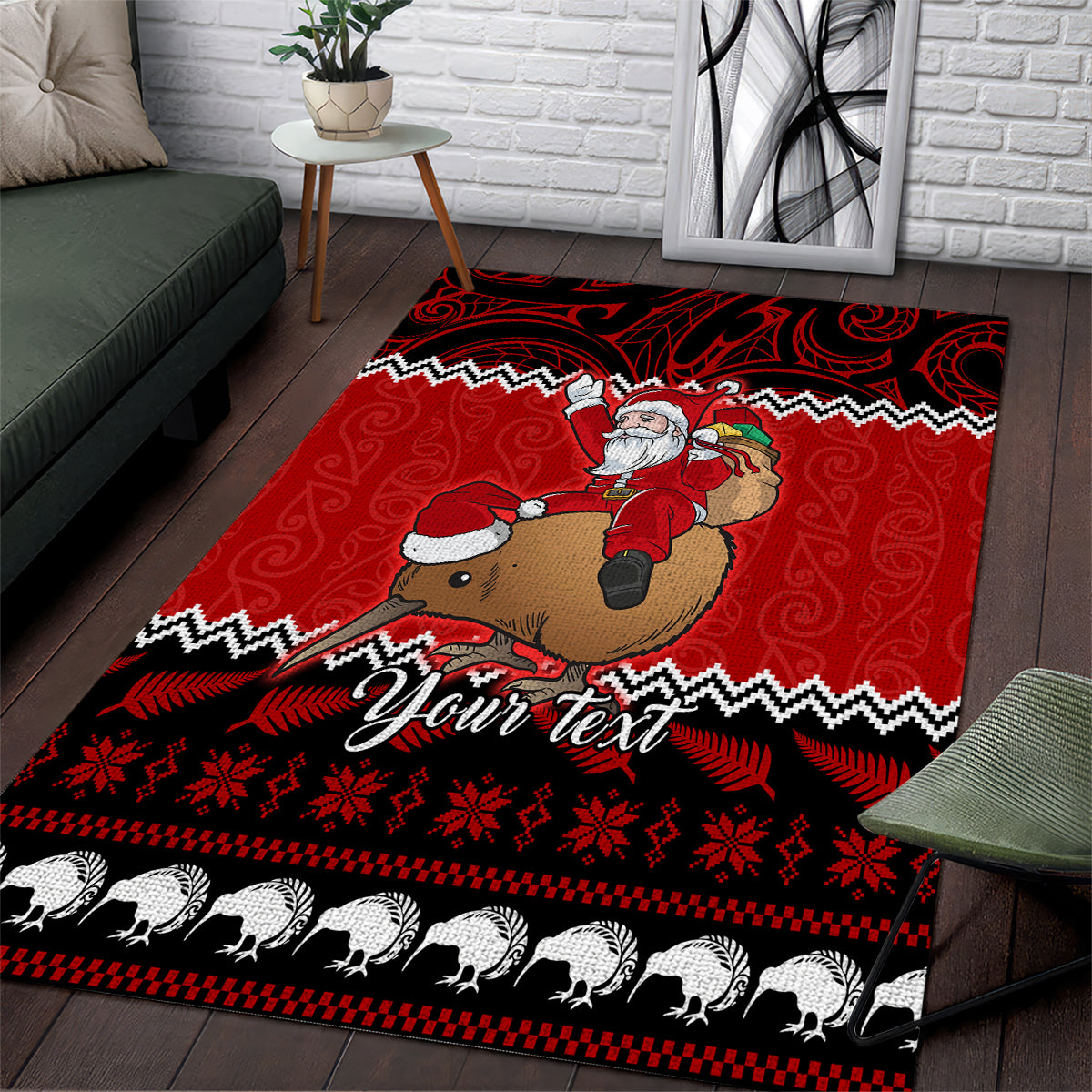 Personalised New Zealand Christmas Area Rug Kiwi Santa Claus Maori Meri Kirihimete LT9 - Wonder Print Shop