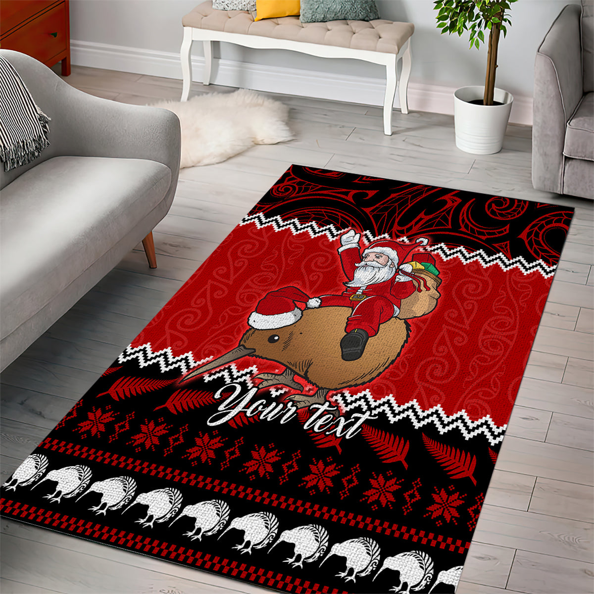 Personalised New Zealand Christmas Area Rug Kiwi Santa Claus Maori Meri Kirihimete LT9 - Wonder Print Shop